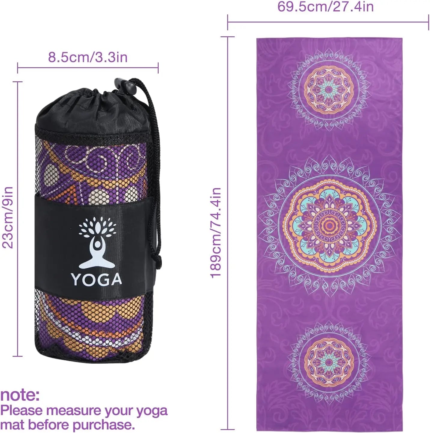 MoKo Yoga Towel Non Slip Hot Yoga Mat Yoga Blanket Printing Pattern Quick Dry with Corner Pocket for Bikram Pilates Gym Workout