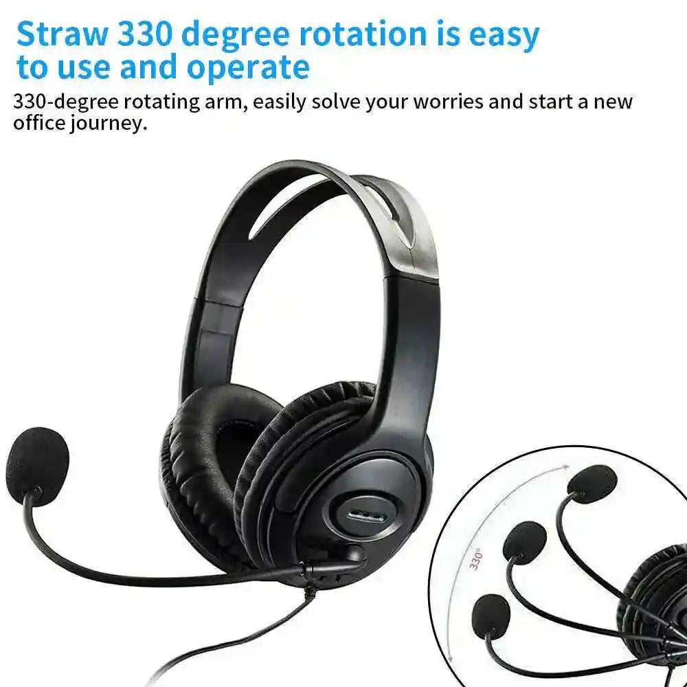 USB Wired Headset with Noise Cancelling Mic for PC - Black Tidesmit