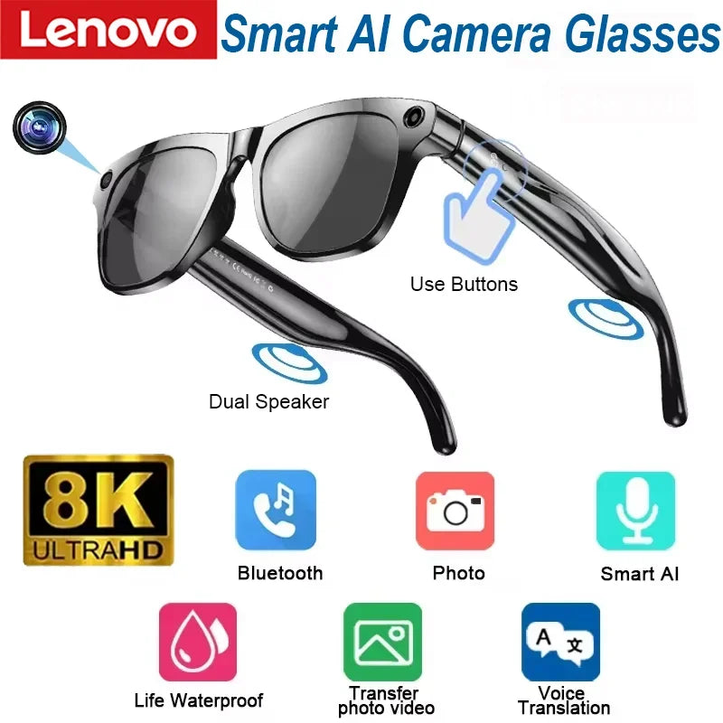 Smart Glasses with HD Camera & Bluetooth Audio - Tidesmit Black Tidesmit