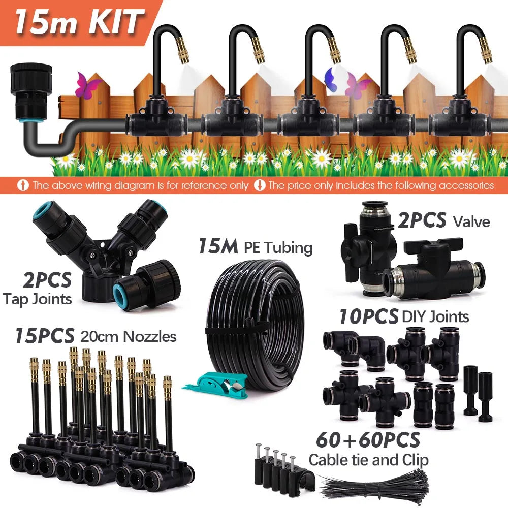 3/8" 9/12mm Garden Auto Watering System 360° Bend Adjustable Sprayer Nozzle Plants Potted Irrigation Misting Cooling Sprinkler