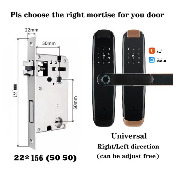 TUYA APP Compatible Smart Life App Unlock Smart Door Lock for Home Wood Door with Fingerprint Handle Combination Rfid Card