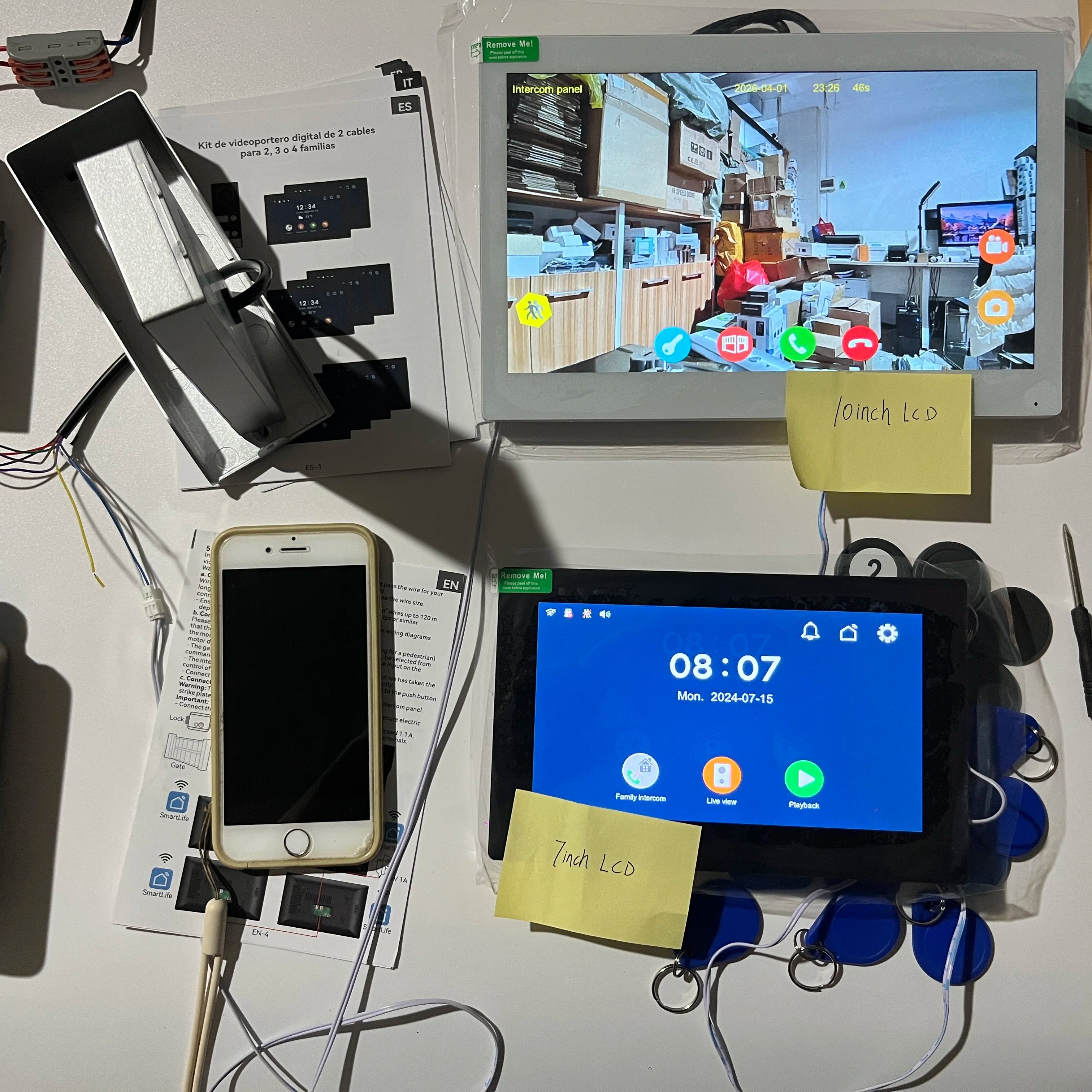 7" Touch Monitor Tuya WIFI Video Building Intercom System 2 Wire Cable Port 2-4 Units Apartment Video Door Phone Doorbell Kits