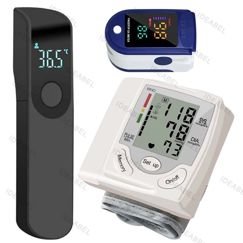 Wrist Blood Pressure Monitor Infrared Thermometer Tonometer BP Monitor Non Contact Infrared Medical Thermometer Pulse Oximeter