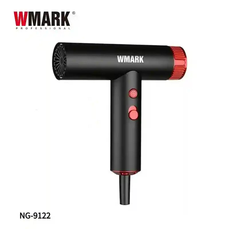WMARK NG-9122 professional hair dryer in sleek black with red accents, featuring powerful airflow for salon results.