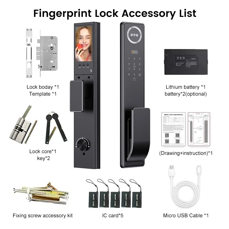 Outdoor Waterproof Lock Wifi Tuya APP Remote Voice Intercom Electronic Door Lock Face Fingerprint Smart Door Lock With Camera