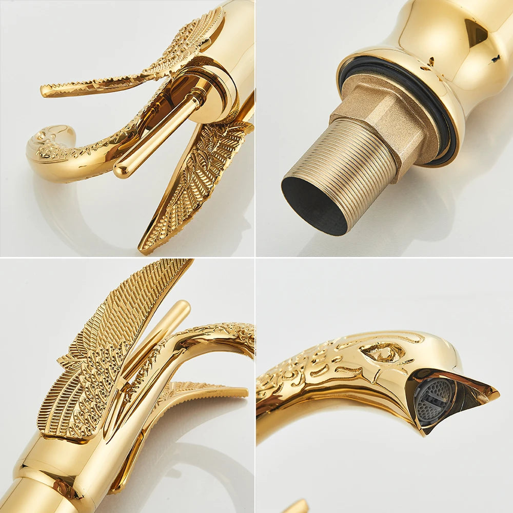 Gold Swan Bathroom Basin Faucet Deck Mounted Mixer Taps Hot and Cold Water Basinwash Sink Mixers Brass Tap