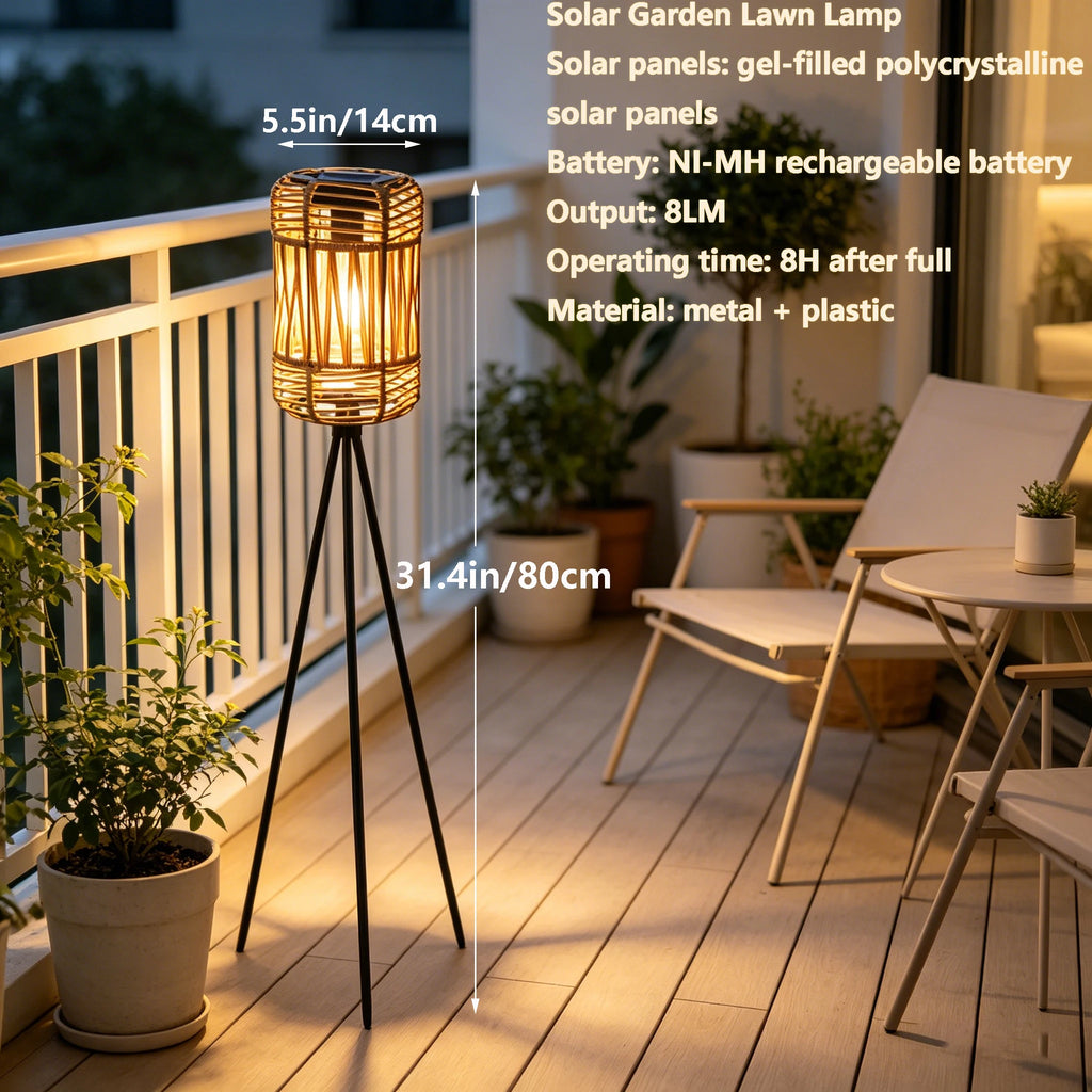 Handmade Rattan Solar-Powered Floor Lamp, No External Power Required, Suitable for Outdoor Patios, Garden Decoration, Trail Landscaping, and Holiday Atmosphere Setup