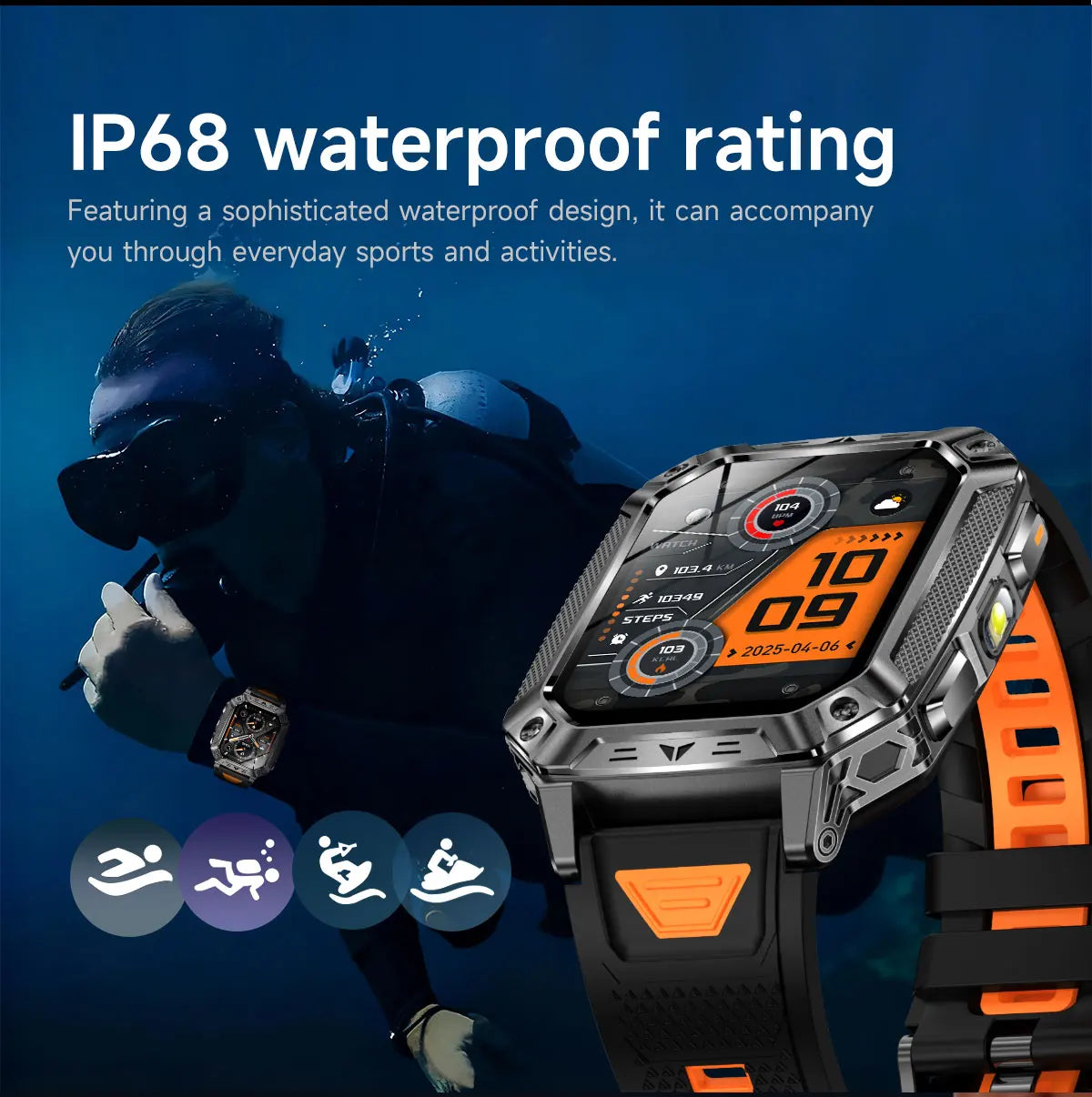 YLL-AK86 Outdoor Sport for Smart Watch Fitness Tracker Sleep Tracker IP67 AMOLED Screen Heart Rate Monitor Magnetic Charging