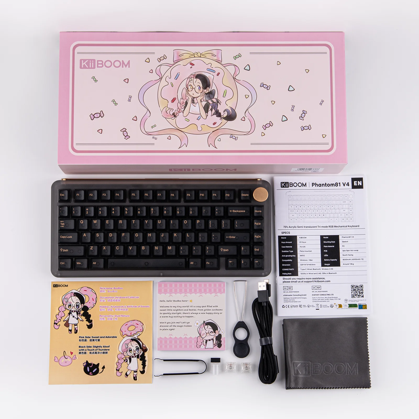 KiiBOOM Phantom81 V4 75% ANSI US Layout Tri-mode Wireless Acrylic Semi-Translucent Mechanical Keyboard with Shine Through Keycap