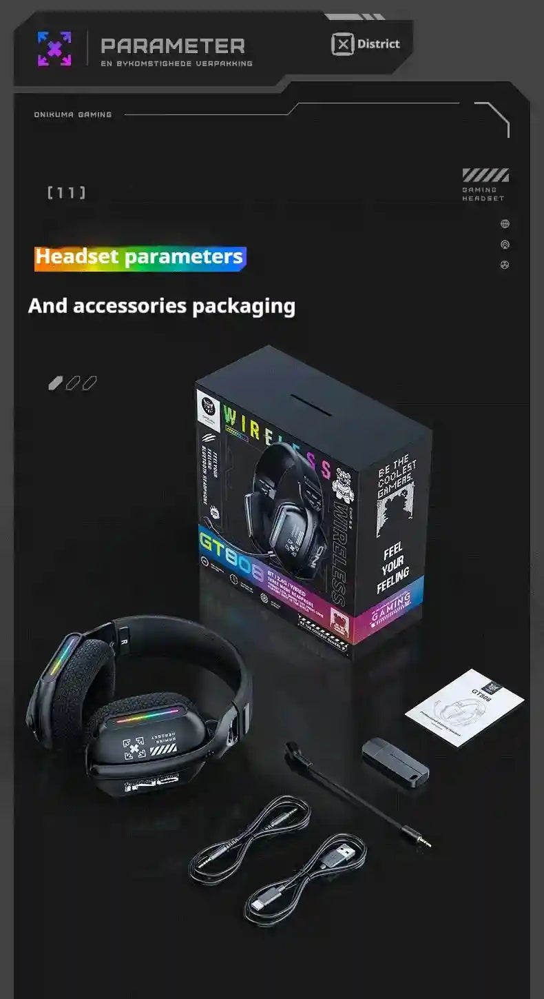Tidesmit GT808 Wireless Gaming Headphones - Low Latency Over-Ear Black Tidesmit