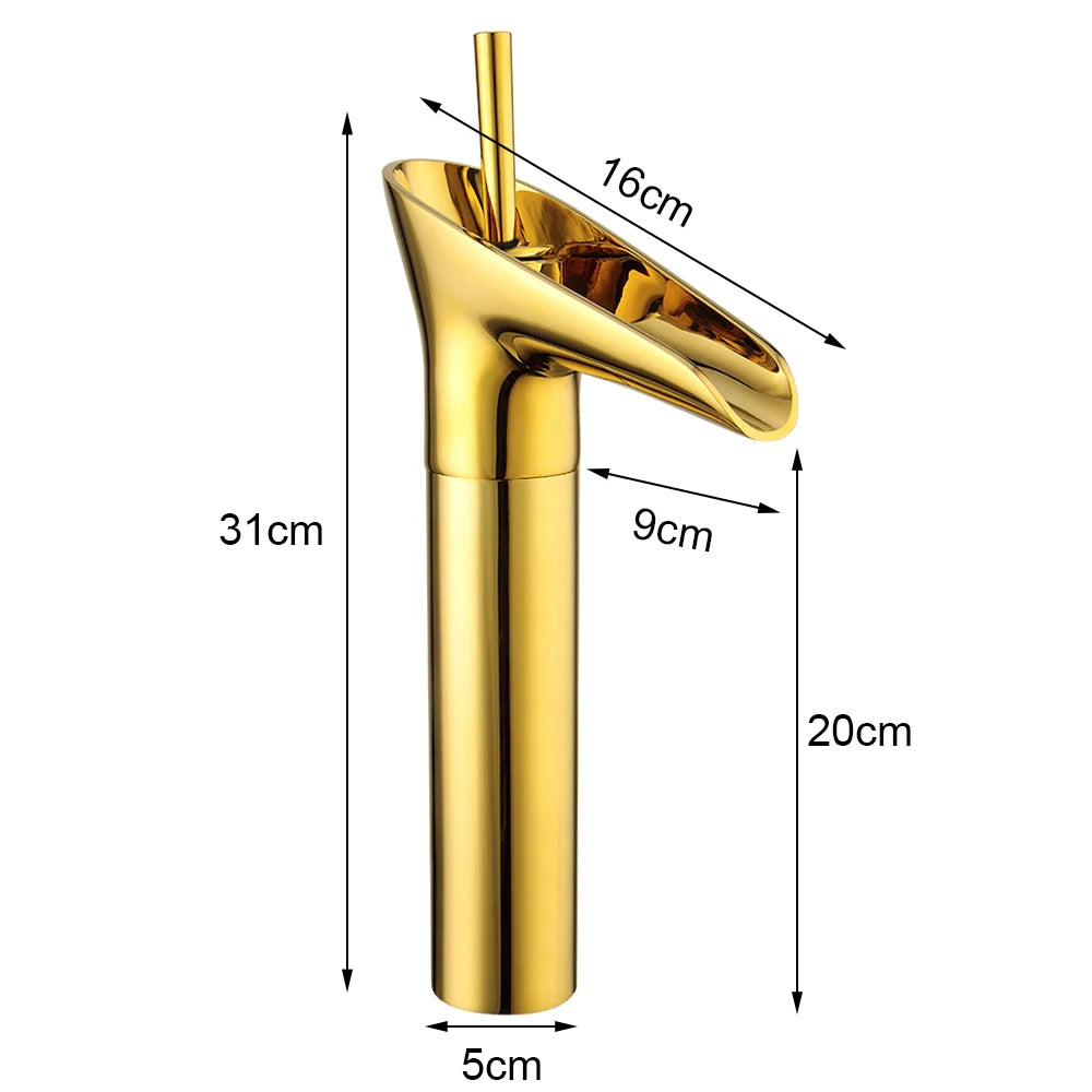 5*16*31cm Modern Golden Bathroom Faucet, Deck Mount Bathroom Single Handle Faucet for Homes, Bathrooms, Washbasins, Restaurants