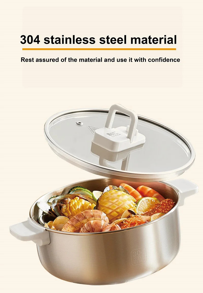 Stainless electric hot pot with domed lid and white power knob