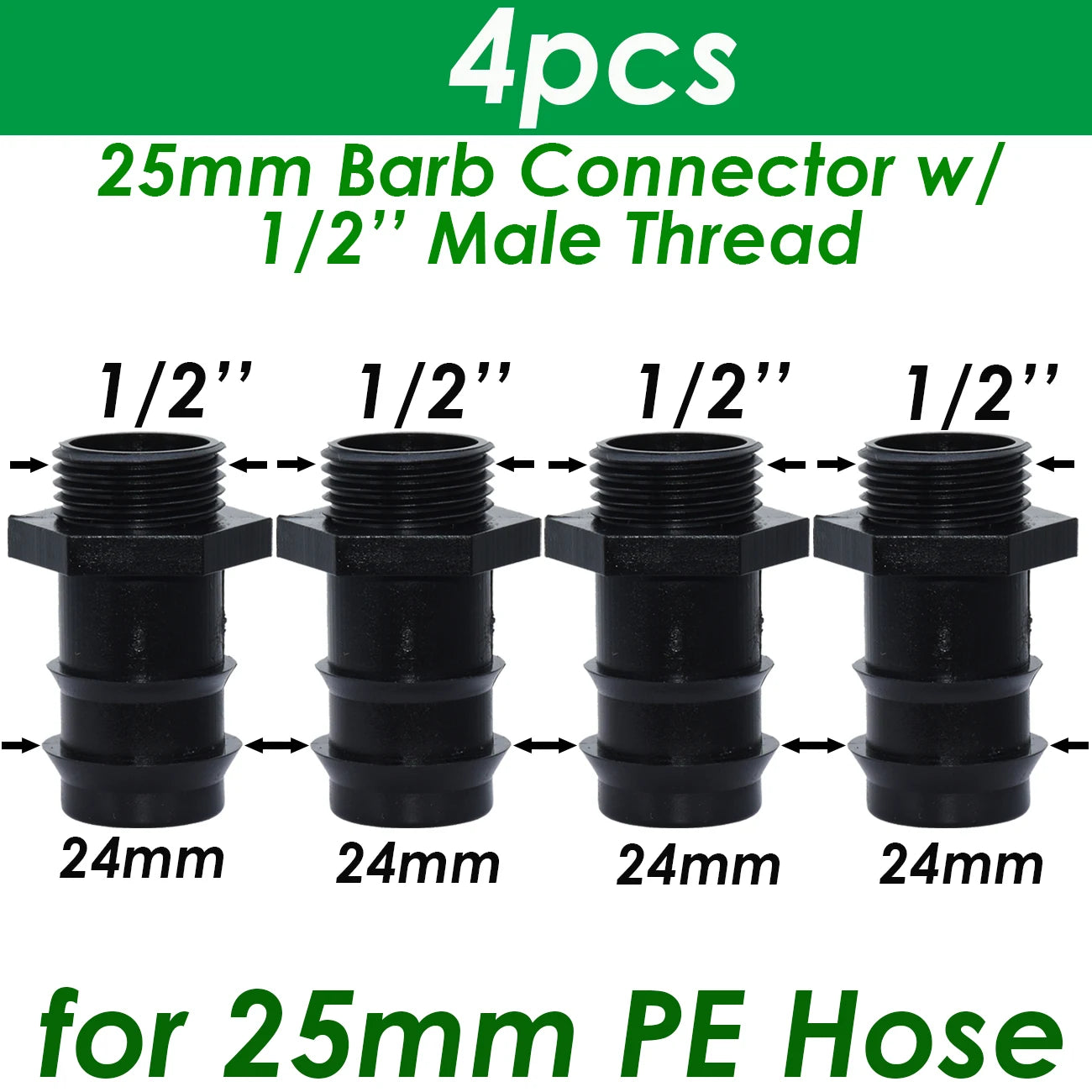 1/2" 3/4" Male Female Thread Connector To Barb 16mm 20mm 25mm PE Hose Adapter Tee Elbow Garden Irrigation Drip Watering System