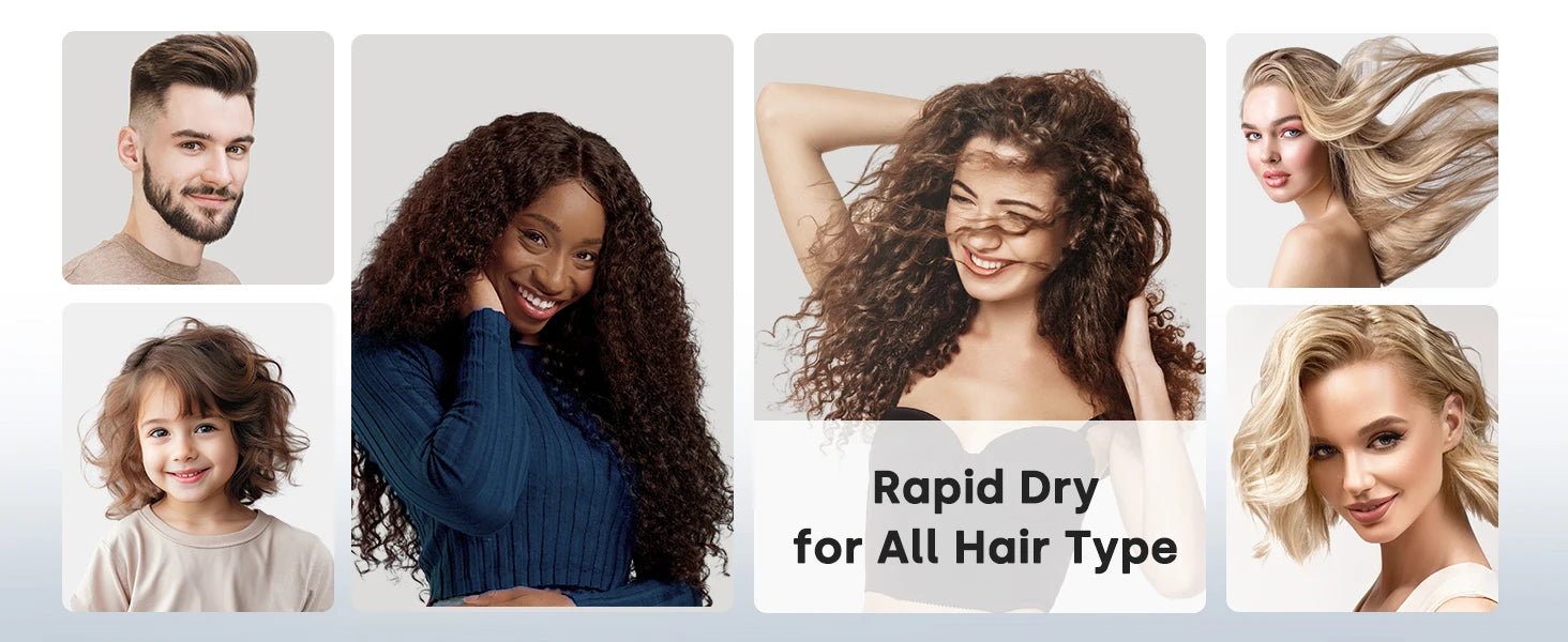 High-speed negative ion hair dryer featuring a diffuser for fast, salon-quality drying on all hair types and textures.