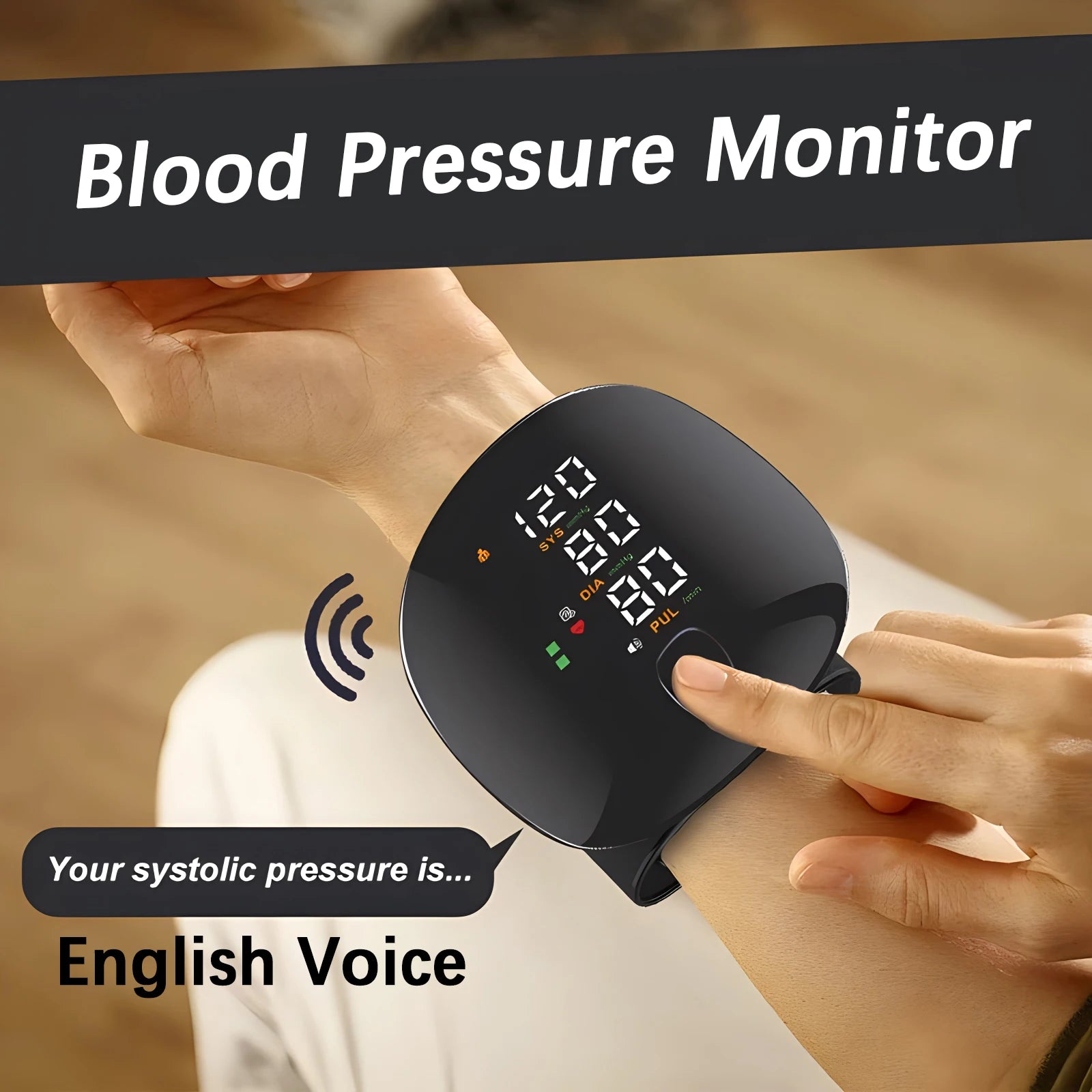 Recharge Digital Wrist Blood Pressure Monitor English Voice Sphygmomanometer Heart Rate Pulse Meter Medical Tonometer USB