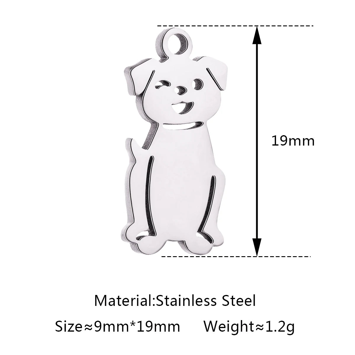 5-pack silver stainless steel dog pendant charm for DIY jewelry making, 19mm pet-themed necklace or bracelet accessory.