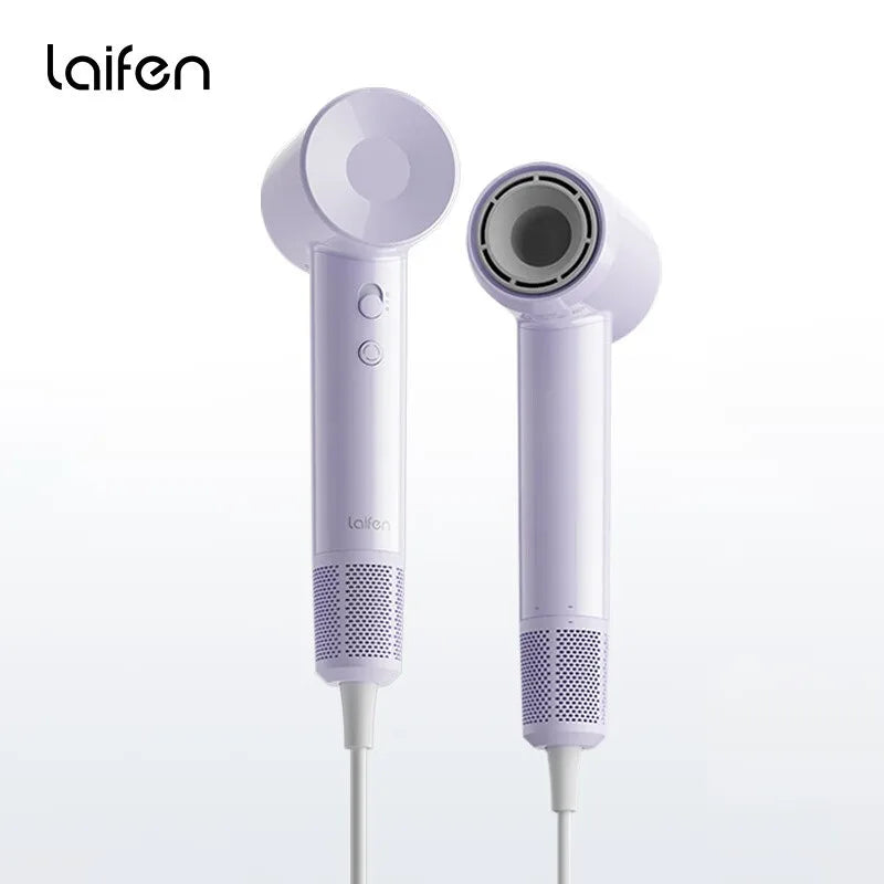 Lightweight 345g Laifen high-speed hair dryer in purple, featuring quiet motor, quick drying, and sleek modern design.