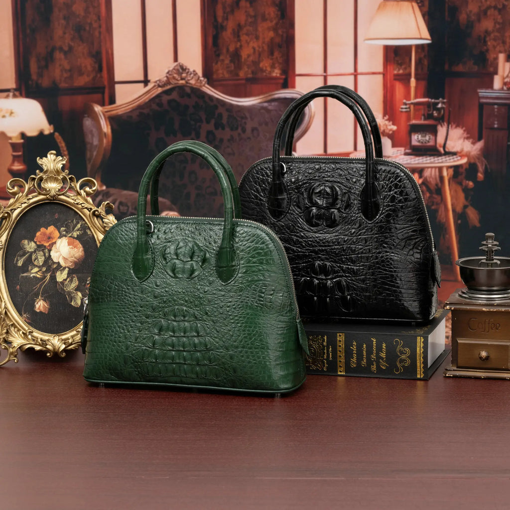 2024 Large Crocodile Leather Women's Bag Fashion Bowling Lady Handbag Genuine Leather Shuolder Crossbody Bag Travel Shell Bag 45