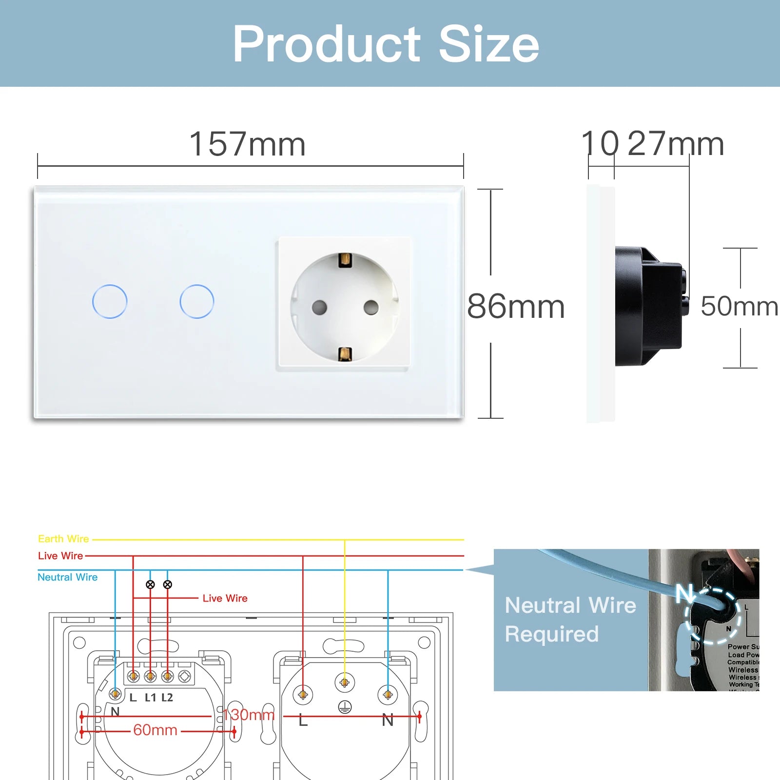 WiFi Smart Wall Switch with USB-C Port - Glass Panel Tidesmit Tidesmit