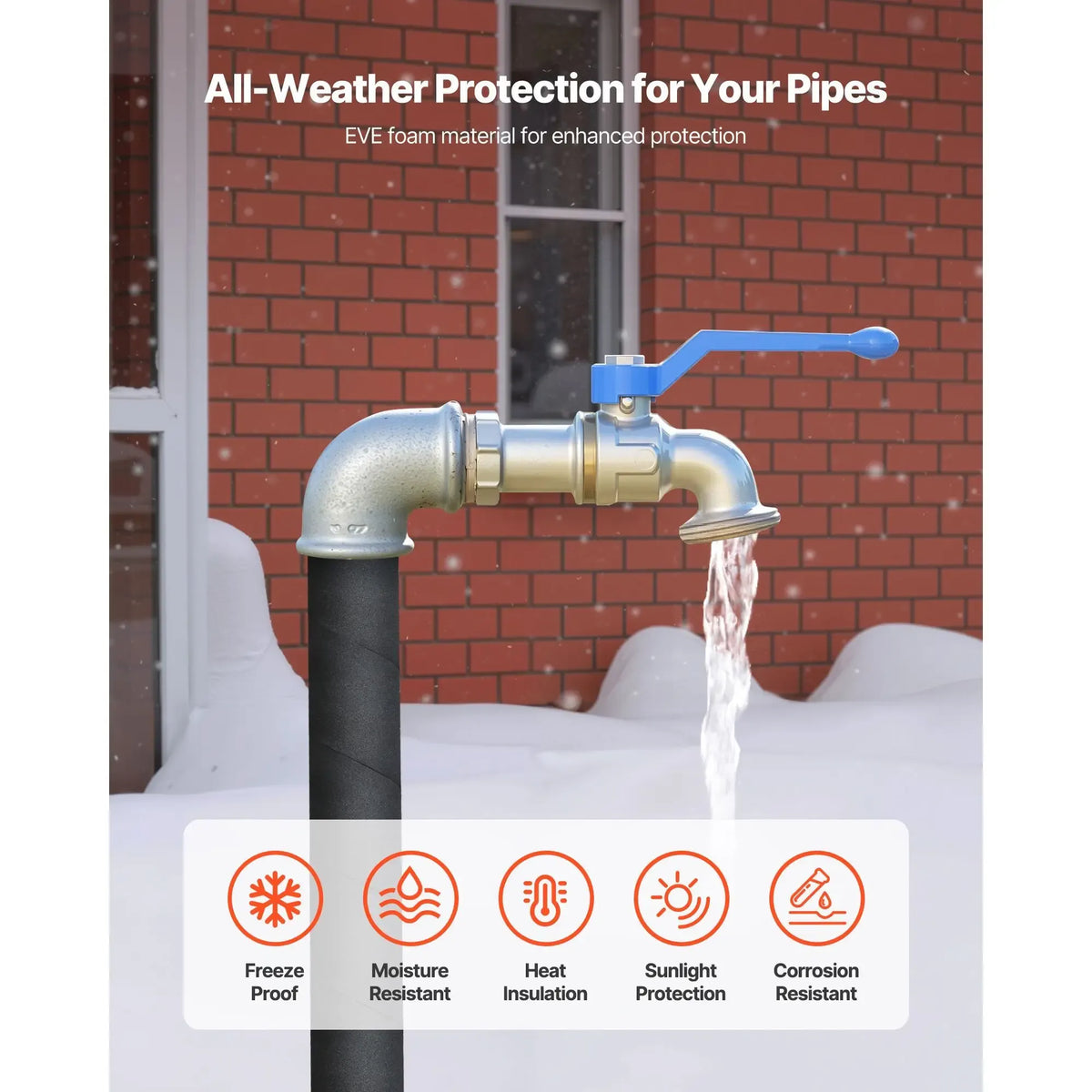 14 FT X 2-Inch Self-Adhesive Pipe Insulation Wrap Winter Freeze Foam Tape for Water Pipes for Protecting Pipes From the Cold