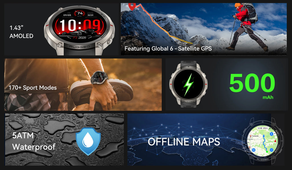 LIGE 5ATM Waterproof GPS Smart Watch Heart Rate Blood Oxygen 500mAh Battery Fitness Outdoor Offline Map Smartwatch Men Women