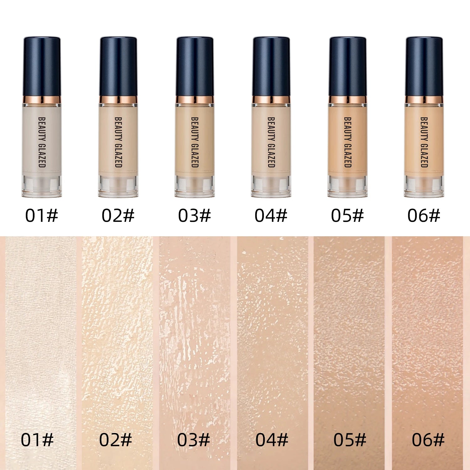 Tidesmit Beauty Glazed 6 color liquid foundation concealer texture close-up for waterproof full coverage face makeup