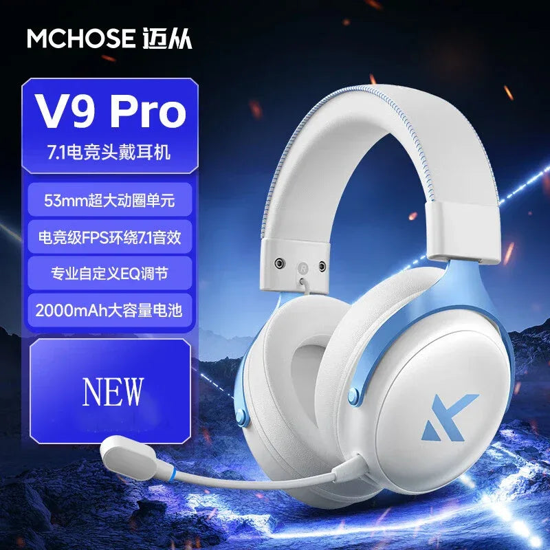 MCHOSE V9 Pro Wireless Gaming Headset: Four-Mode Connectivity Tidesmit V9PRO-white blue Tidesmit