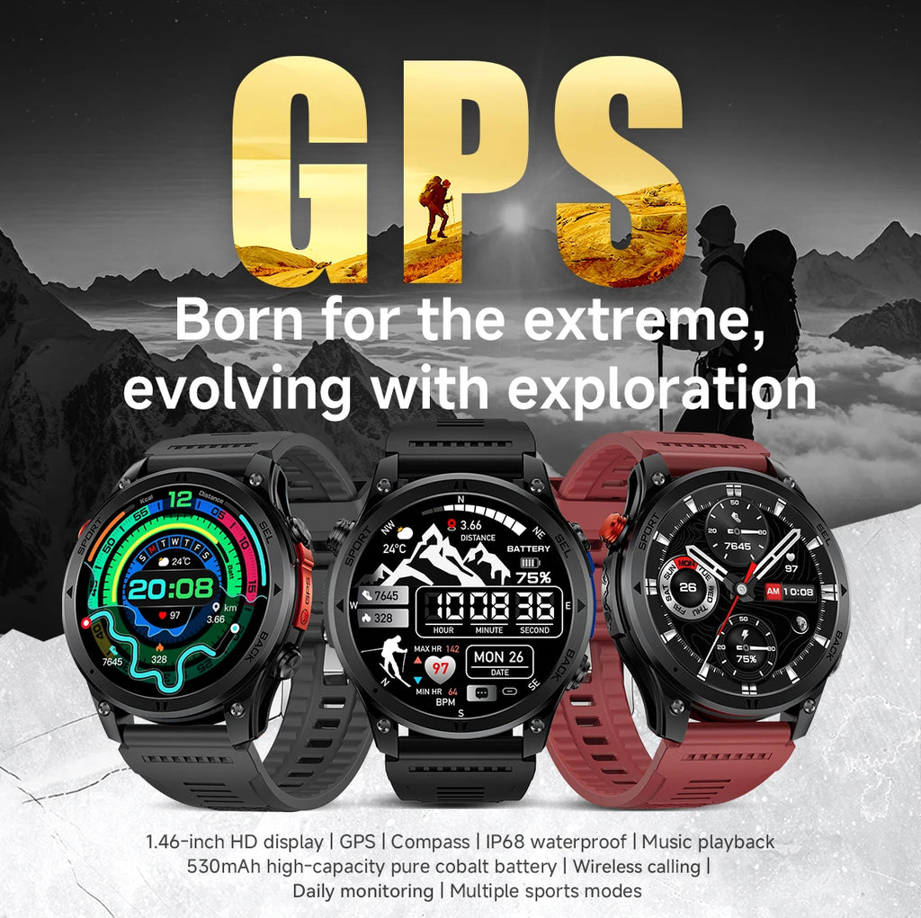 LIGE 2026 New GPS Path Smart Watch 530mAh Battery IP68 Waterproof Sports Run Tracker BT Call Outdoor Compass Military Smartwatch