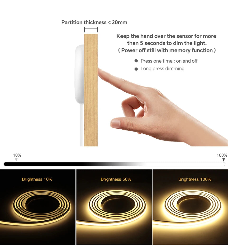 24V COB LED Neon Light Strip No Dark Spot Waterproof  Flexible Silicone Rope Light With Touch Dimmer Switch For Home Wall Decor