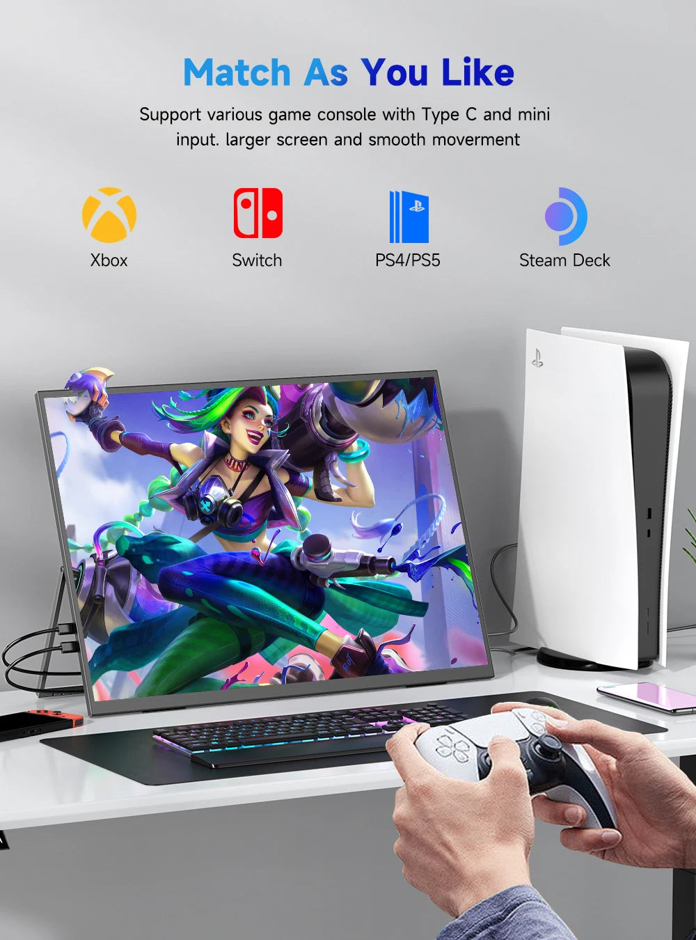 UPERFECT UHD 4K 23.8" Large QLED Screen USB-C HDMI Work Home Second Monitor W/180°Adjustable Stand For Laptop Desktop PC Mac PS5