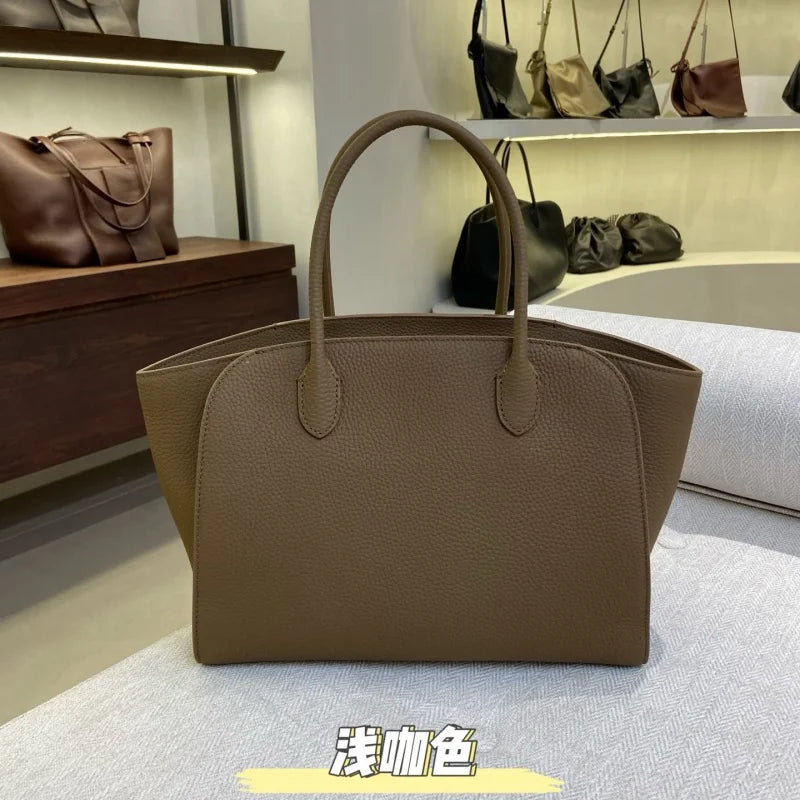 2026 high-quality genuine leather Marlo 12 inch 14 inch saddle leather tote bag, women's shoulder bag, high-end leather texture,
