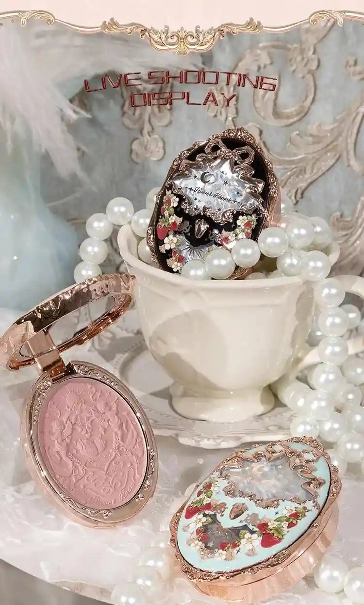 Tidesmit Flower Knows Strawberry Rococo embossed blush powder in detail view showing smooth long-lasting face finish