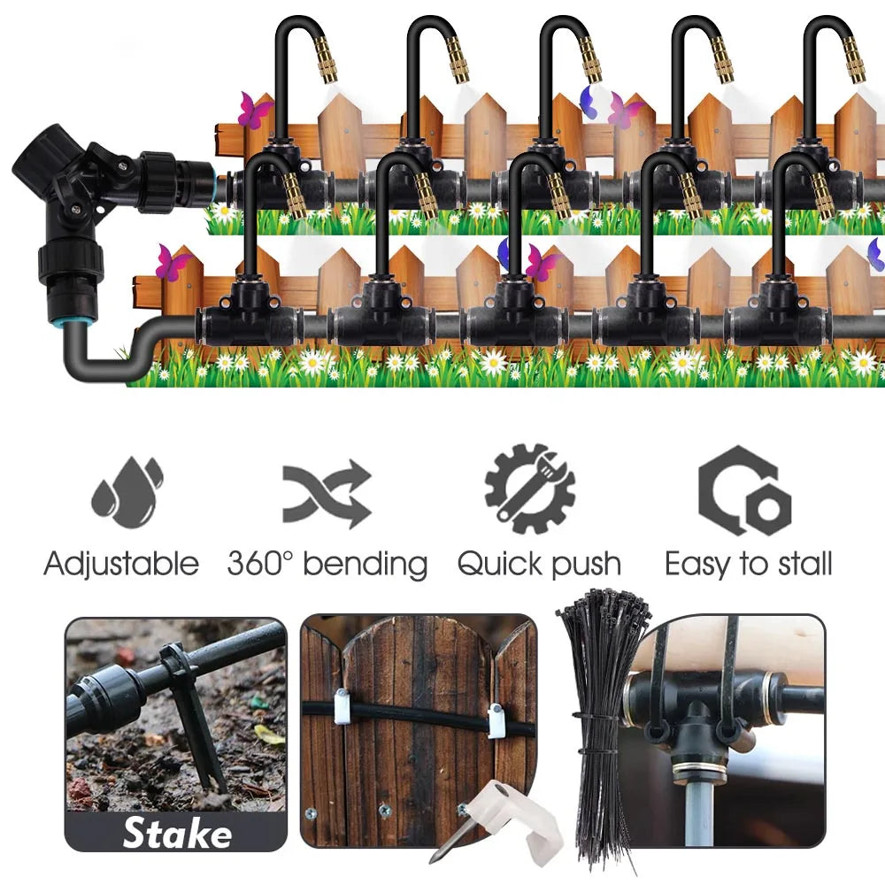 3/8" 9/12mm Garden Auto Watering System 360° Bend Adjustable Sprayer Nozzle Plants Potted Irrigation Misting Cooling Sprinkler