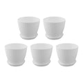 5 Pcs Modern Resin Planters 6 Inch Drainage Hole Flower Pots With Saucers Vertical Stripe Design For Houseplant Garden