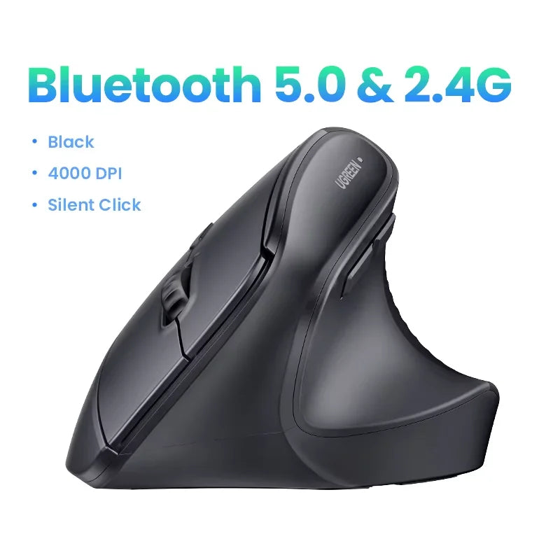 UGREEN Vertical Wireless Mouse 2.4G Ergonomic 4000DPI 6 Mute Buttons for MacBook Tablet Laptops Computer PC Mice Black Pink