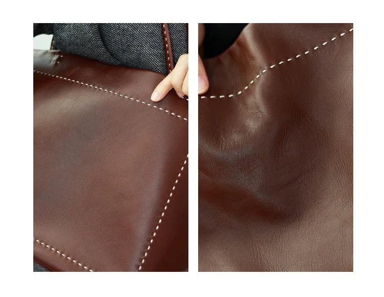 Women Large Capacity Genuine Leather Tote Soft Shoulder Bag