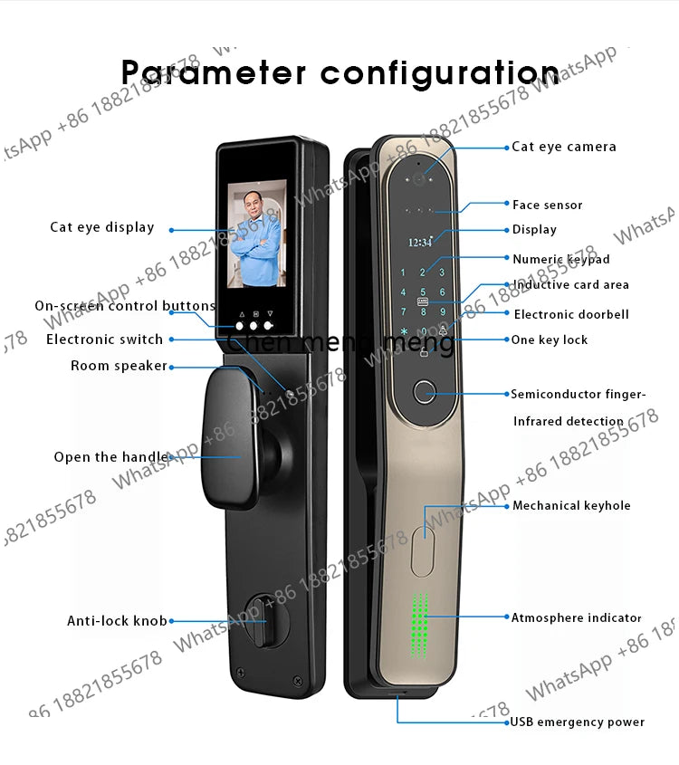 Electric  3D Face Recognition Smart Doorlock Fingerprint Biometric Password Full Automatic Wifi Door Lock with Camera