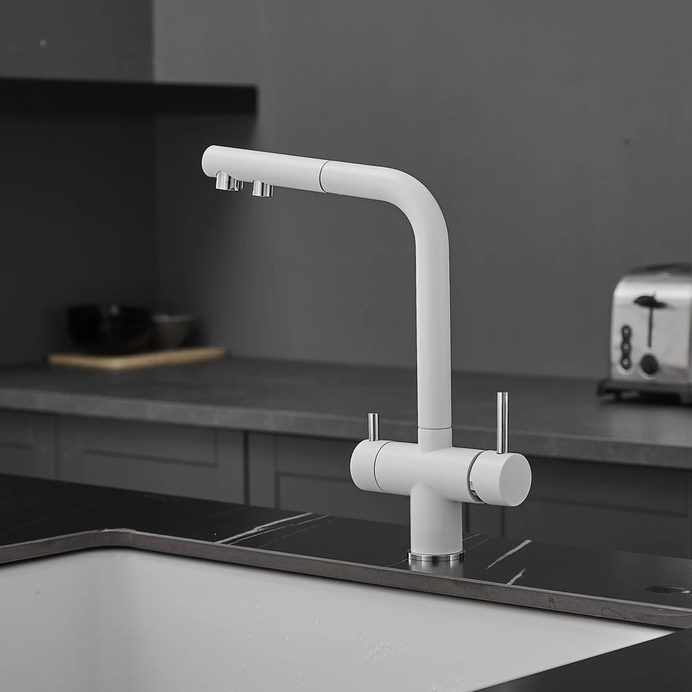 White Hot Cold Filter Kitchen Sink Faucets 3 Ways Pure Water Pull Out Kitchen Sink Mixer Tap Brass Filter Kitchen Sink Faucet