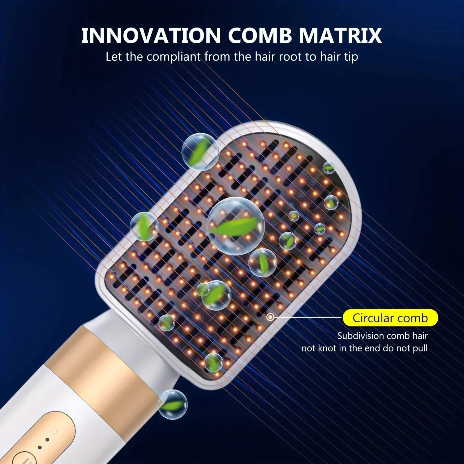 TINSOL 7-in-1 hair dryer hot brush with gold and white finish, featuring innovative detangling circular comb matrix.