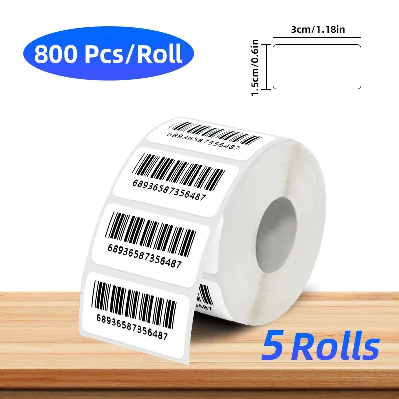 Coreless white thermal label roll with 800 labels per roll, barcode label labels