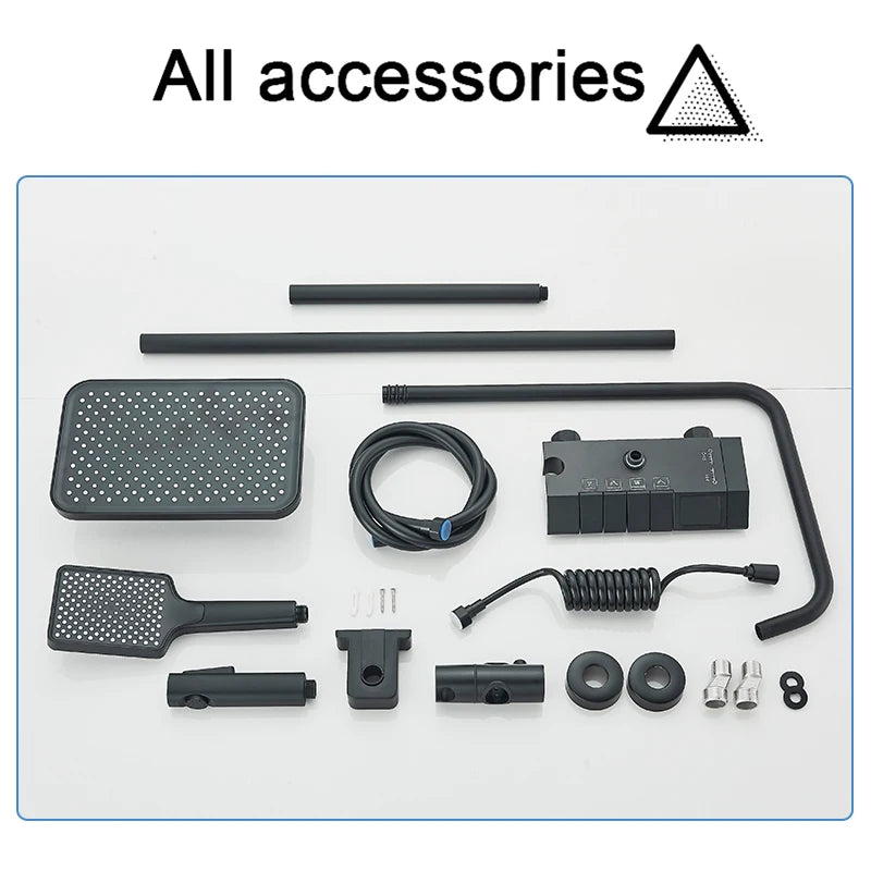 Rozin Black Digital Display Shower Faucet Set Piano Style Rainlfall Bathroom System Grey Digital Mixer Tap Bidet Shower
