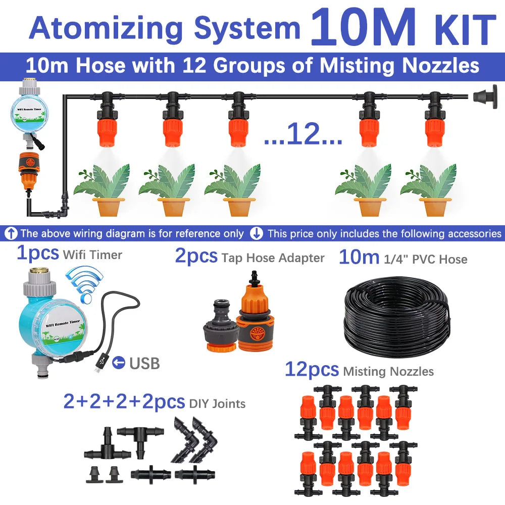 30-5M 60W Self-priming Pump with Timer Misting Cooling System Adjustable 0-25L/H Atomization Sprayer Garden Irrigation Watering