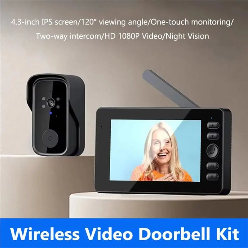24-Hour Delivery Two-Way Intercom Wireless Video Doorbell 4.3In LPS Screen Night Vision Waterproof Visual Camera Home Security