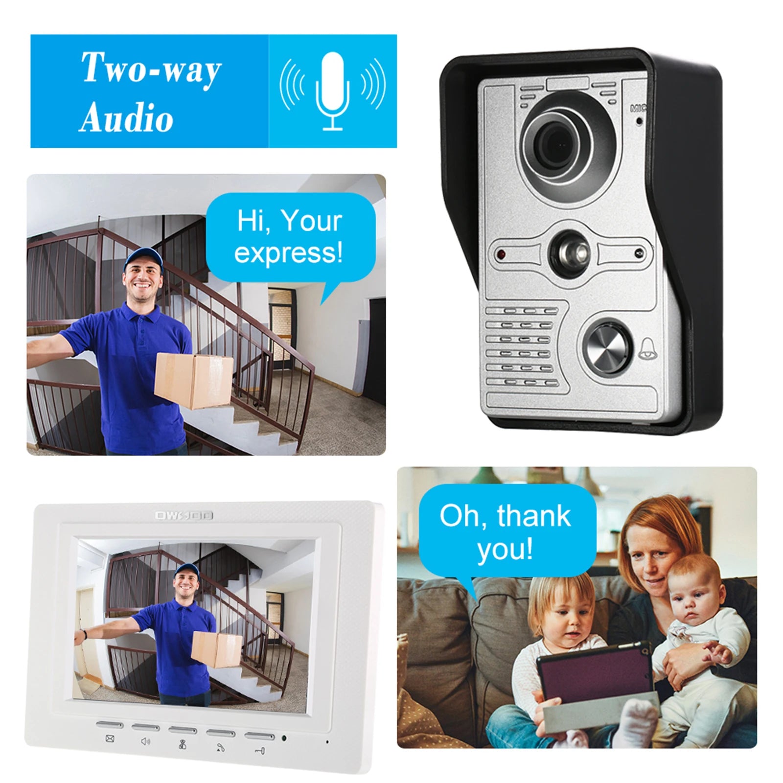 7 inch Wired Video Doorbell Indoor Monitor IR-CUT Outdoor Camera Visual Intercom Two-way Audio Remote Unlock Video Door Phone