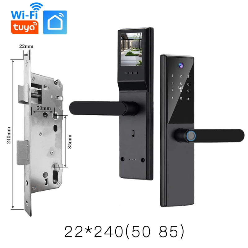 2025 New Tuya WiFi Digital Electronic Smart Wooden Door Lock With Biometric Camera Fingerprint Smart Home Remote Unlock