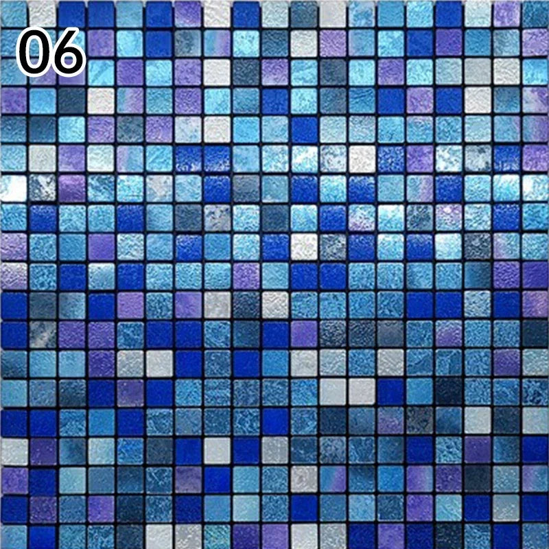 Blue mosaic wall decal with small square tiles in cool shades, crystal effect