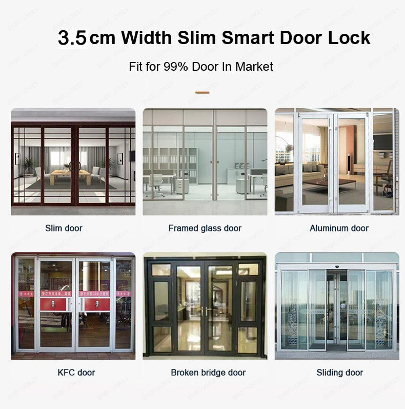 Slim 3.5cm Waterproof Aluminum Smart Door Lock with TTLock Bluetooth Fingerprint Password IC Card APP Control for Sliding Doors