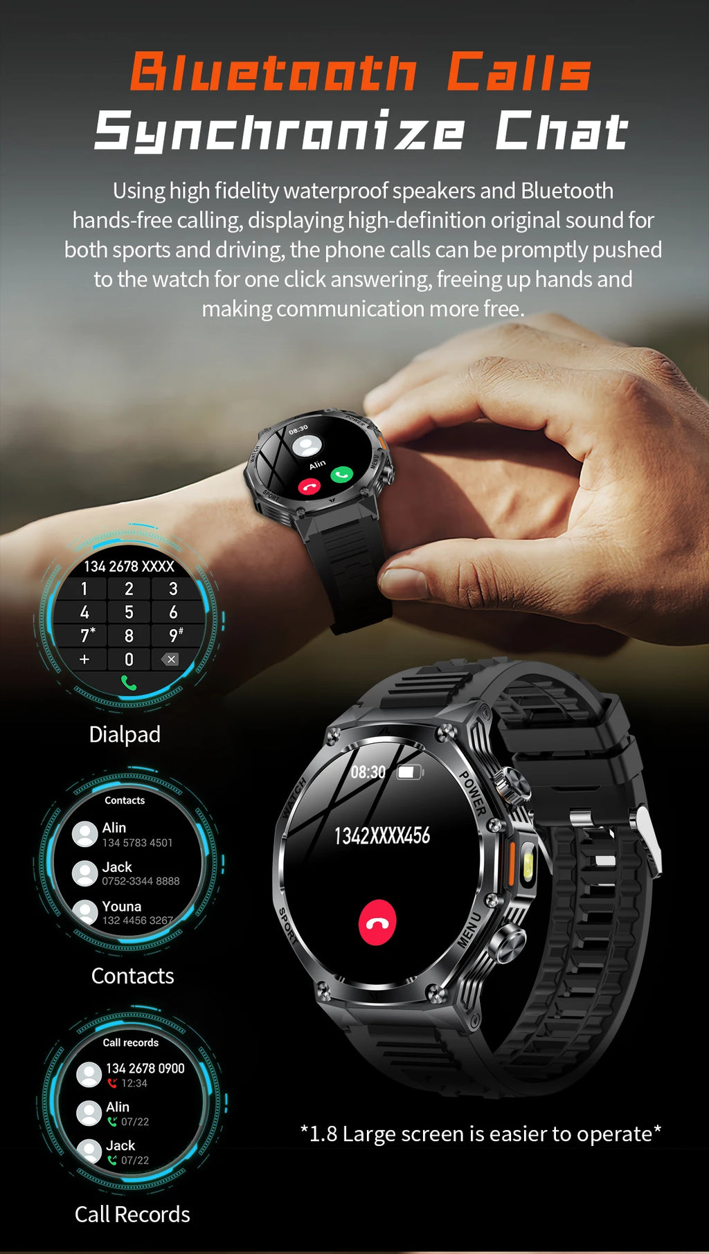 YLL-AK82 Outdoor Sport for Smart Watch Fitness Tracker Sleep Tracker IP67 Waterproof AMOLED Screen Heart Rate Monitor