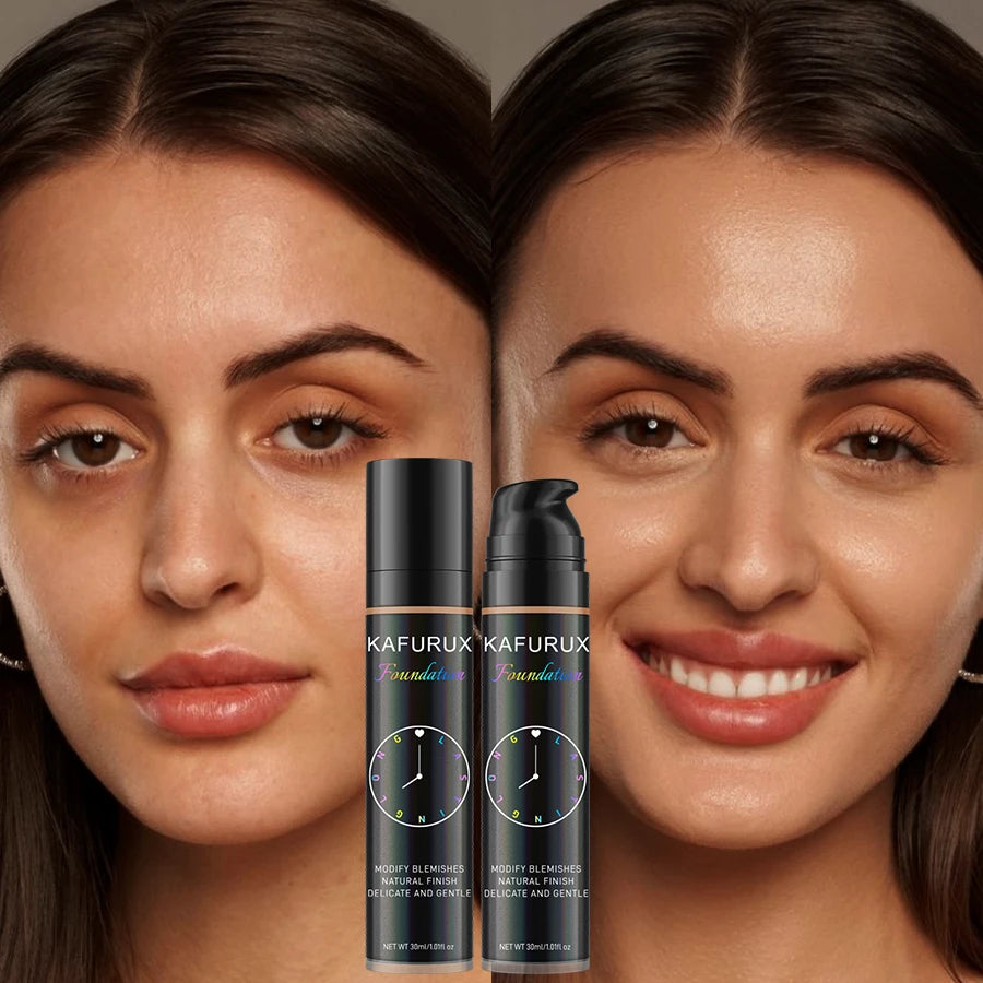 Tidesmit full coverage liquid foundation showing 8 color shade range for Korean makeup base in close up detail