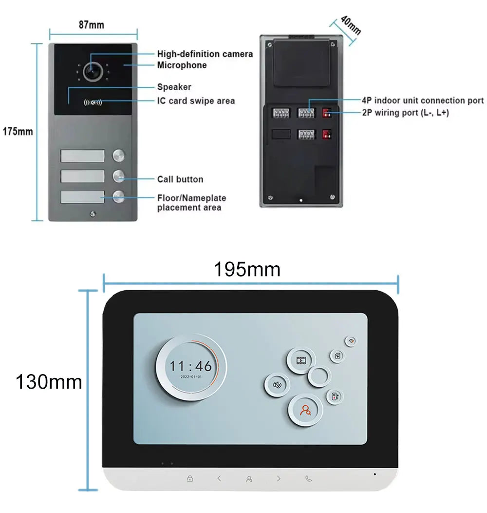 Tuya Wifi 2/3/4 Unit Apartments Residential Video Doorbell Intercom 4 Wire 7 inch Video Intercom System with RFID Card Unlock